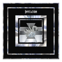 Invitation Art Deco Silver Black Diamond Swan
