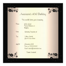 Invitation Birthday Glamour Cream Black Floral