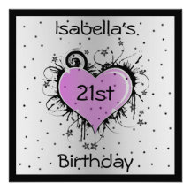 Invitation Birthday Purple Heart on Black