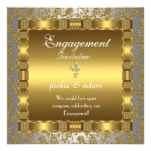 invitation Engagement gold silver white antique