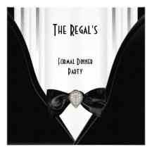 Invitation Formal Dinner Black White Silver Bow