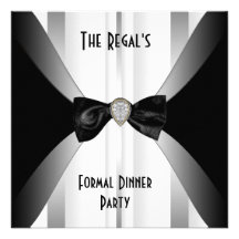 Invitation Formal Dinner Black White Silver Bow