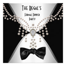 Invitation Formal Dinner Black White Silver Bow