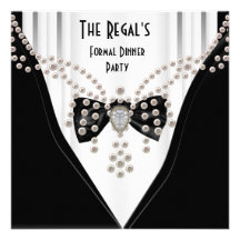 Invitation Formal Dinner Black White Silver Bow