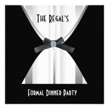 Invitation Formal Dinner Black White Silver Bow