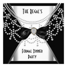 Invitation Formal Dinner Black White Silver Bow 2