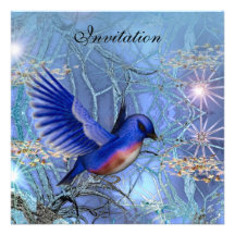 Invitation Magical Blue Birds Blue