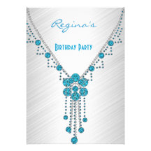 Invite Birthday Party Blue Turquoise Jewels