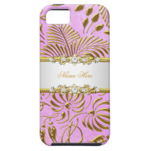 iPhone 5 Elegant Classy Pink Gold Damask Floral iPhone 5 Cases
