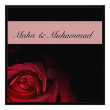 Islamic black red rose wedding / engagement personalized invitations