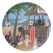 Island Summer Vacation Labradors Painting Dinner Plate
