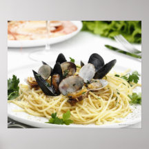 Italian cuisine. Spaghetti alle vongole. Posters
