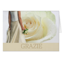 Italian Wedding Thank You White rose and bride Cards
