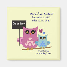 It's A Boy Owl Birth Magnet