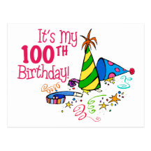 It's My 100th Birthday (Party Hats) Postcard