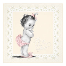 Ivory and Pink Vintage Baby Girl Shower Personalised Announcements