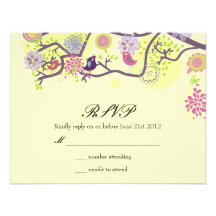 Ivory Love Birds on Tree Wedding RSVP Card Personalized Announcements