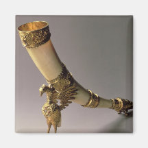 Ivory tusk drinking horn with silver-gilt mounts magnets