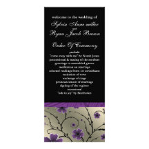 ivory violet  and black floral Wedding program Personalised Rack Card