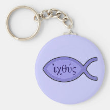 IXOYE Christian Fish Symbol - Blue Parchment Keychains