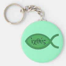 IXOYE Christian Fish Symbol - Green Parchment Keychain