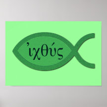 IXOYE Christian Fish Symbol - Green Parchment Print