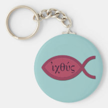 IXOYE Christian Fish Symbol - Red Parchment Keychains