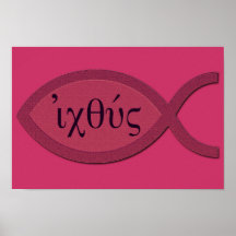 IXOYE Christian Fish Symbol - Red Parchment Posters