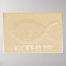 IXTHUS Christian Fish Symbol - Gold Posters