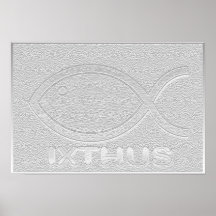 IXTHUS Christian Fish Symbol - Silver Posters