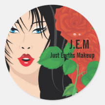 J.E.M red flower woman Label Round Stickers