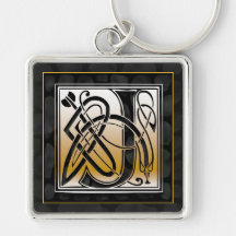 J Initial "Celtic Black Stone" Key Chain