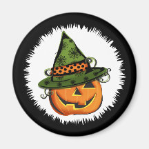 Jack-O-Lantern in Witch Hat Magnets