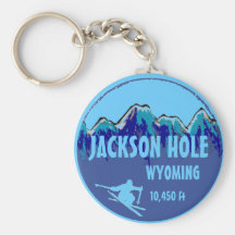 Jackson Hole Wyoming blue ski art keychain