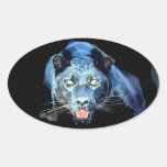 Jaguar - Black Panther Cat Oval Stickers