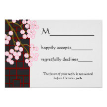 Japanese Blossoms and Screen RSVP Card Custom Announcement