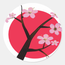 Japanese Cherry Blossom Tattoo Round Stickers