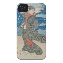 Japanese woman by the sea (colour woodblock print) iPhone 4 covers