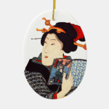 Japanese Woman Reading 2 Christmas Tree Ornaments