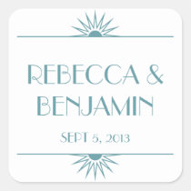 Jazz age blue geometric art deco wedding stickers