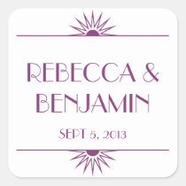 Jazz age purple geometric art deco wedding stickers