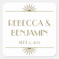 Jazz age taupe geometric art deco wedding stickers
