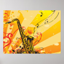 Jazzy Saxophone Beams Of Music Posters