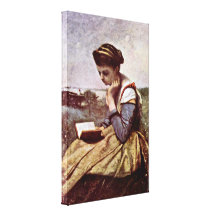 Jean-Baptiste-Camille Corot - Reading woman Canvas Print