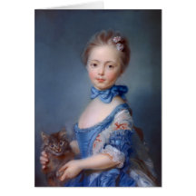 Jean-Baptiste Perronneau: Girl with Kitten Greeting Cards