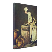 Jean-Baptiste S Chardin - Woman scrubbing dishes Stretched Canvas Print