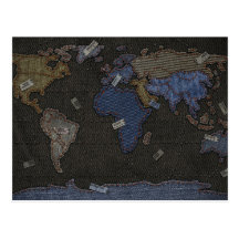 Jeans World Map Post Card