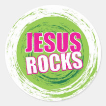 Jesus Rocks 3 Green Round Stickers