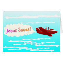 Jesus Saves and aeroplane in clouds Cards