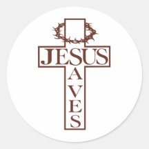 jesus saves red brown round sticker